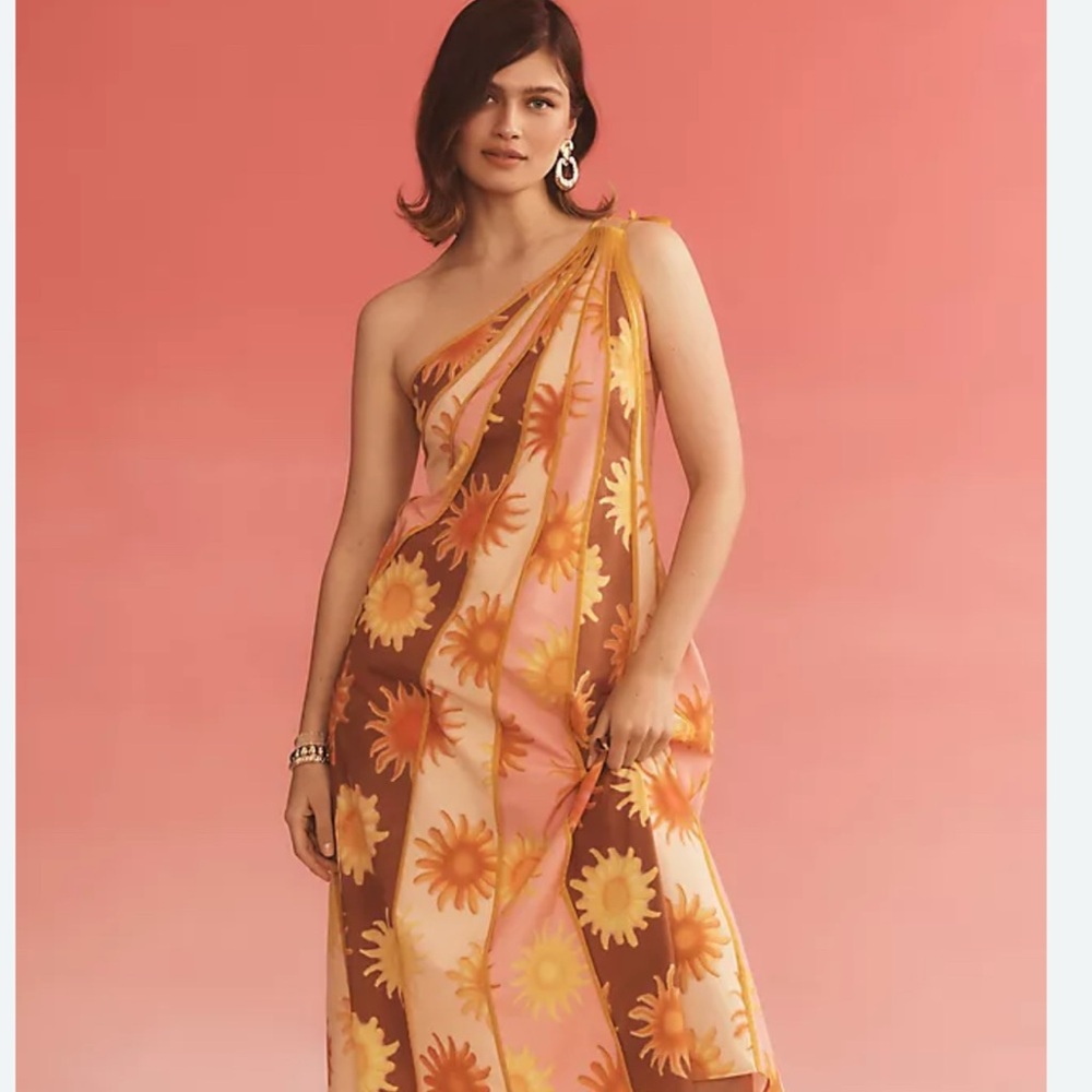 NWT Farm Rio Colorful Sunburst Patterned one shoulder Dress- Medium